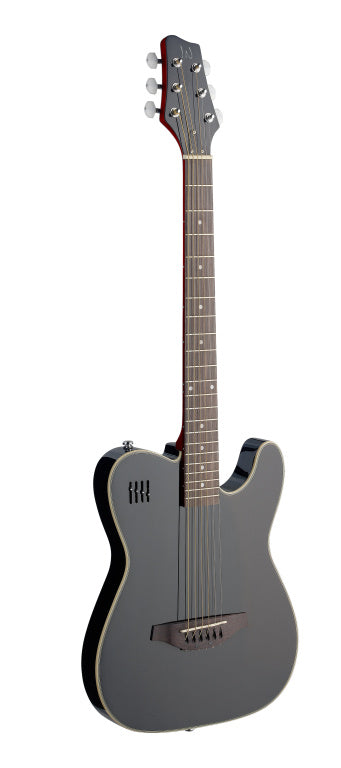 JN Guitars 4/4 cutaway electric folk guitar with solid spruce body - black