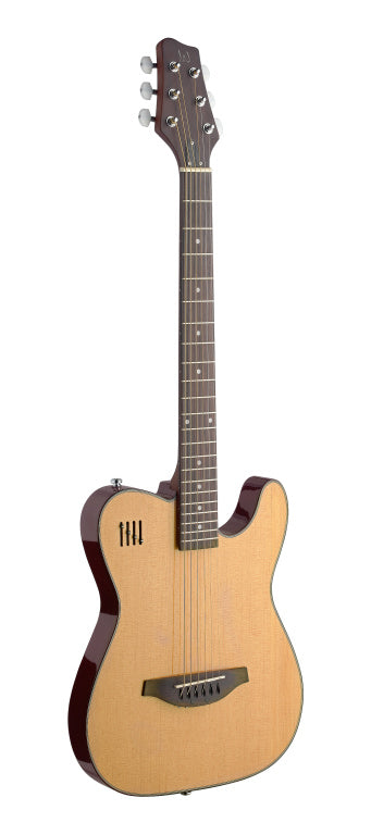 JN Guitars Electric solid body folk guitar with cutaway - natural-coloured