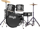 Stagg 5-piece, 6-ply basswood, 22" standard drum set w/ hardware & cymbals - Black