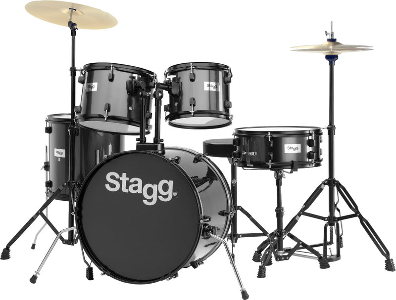 Stagg 5-piece, 6-ply basswood, 20" standard drum set w/ hardware & cymbals - Black