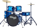 Stagg 5-piece, 6-ply basswood, 20" standard drum set w/ hardware & cymbals - Blue