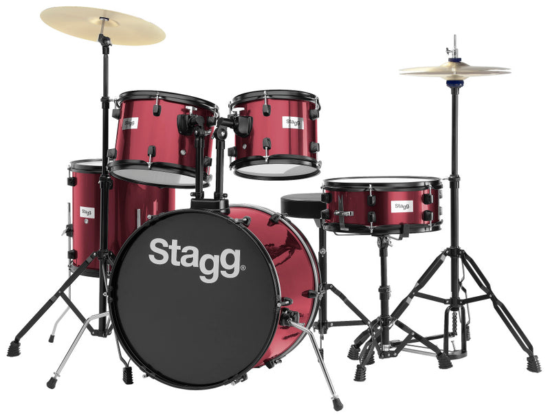 Stagg 5-piece, 6-ply basswood, 20" standard drum set w/ hardware & cymbals - Wine Red
