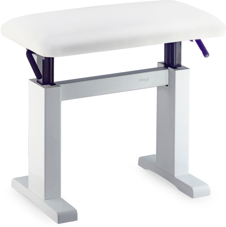 Stagg Matt white hydraulic piano bench, with fireproof white vinyl top