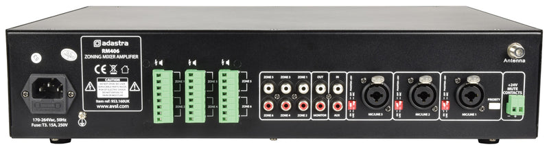 RM406 Mixer-Amp 100V 6 x 40W + USB/SD/FM/BT