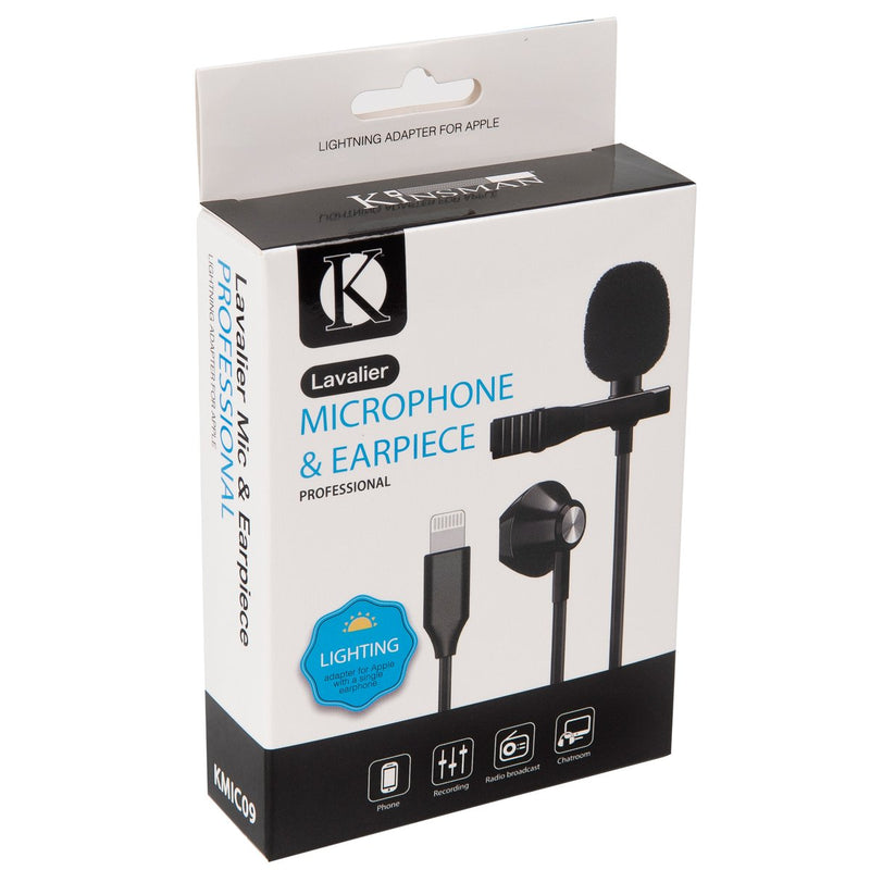 Kinsman Clip-On Lavalier Microphone with Earpiece ~ Lightning Connector