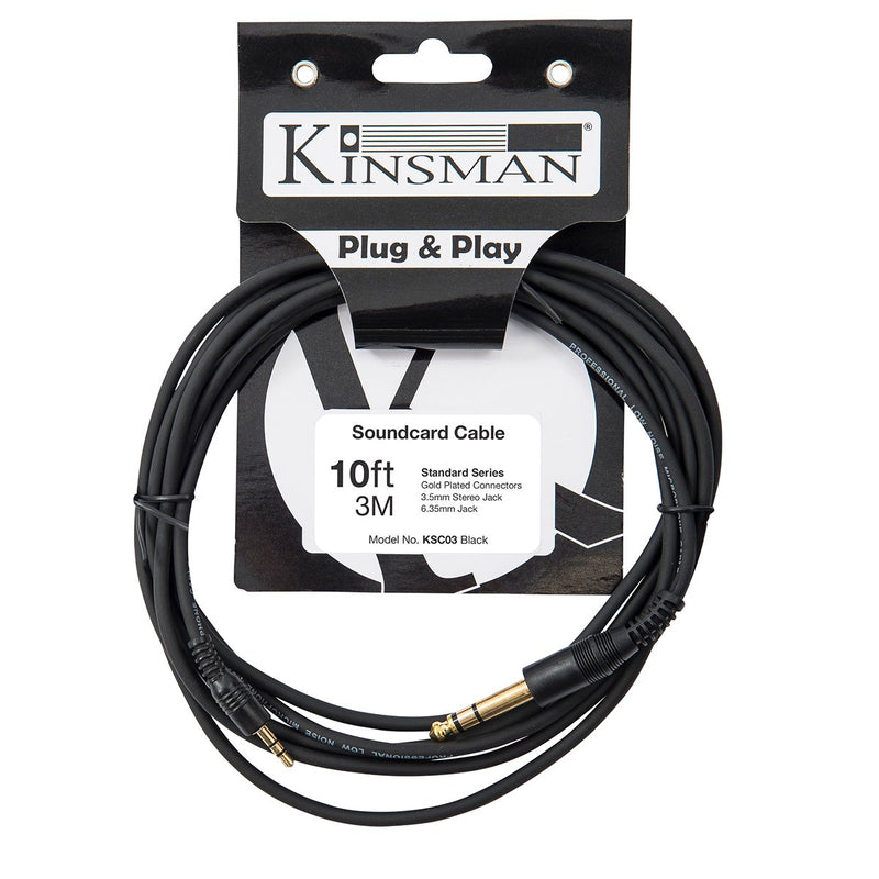 Kinsman Standard Soundcard Cable ~ 3.5mm Stereo/6.35mm Stereo ~ 10ft/3m