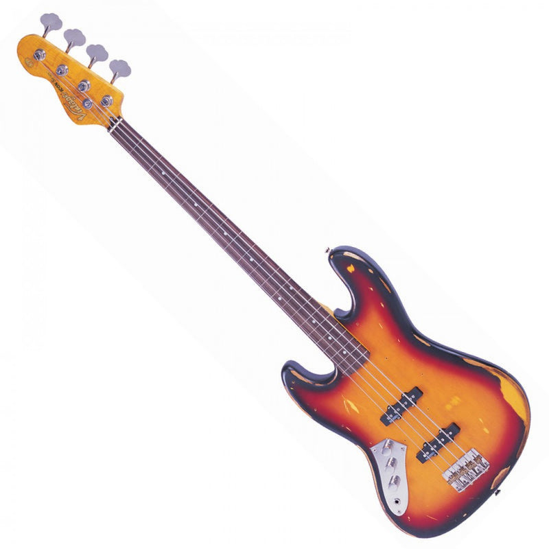 Vintage V74 Icon Fretless Bass ~ Sunset Sunburst Left Hand