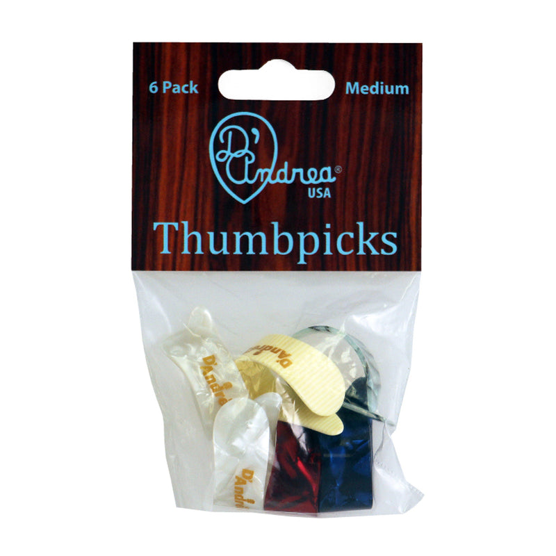 D'Andrea Medium Thumb Pick Pack ~ Deluxe Colours ~ 6 Picks