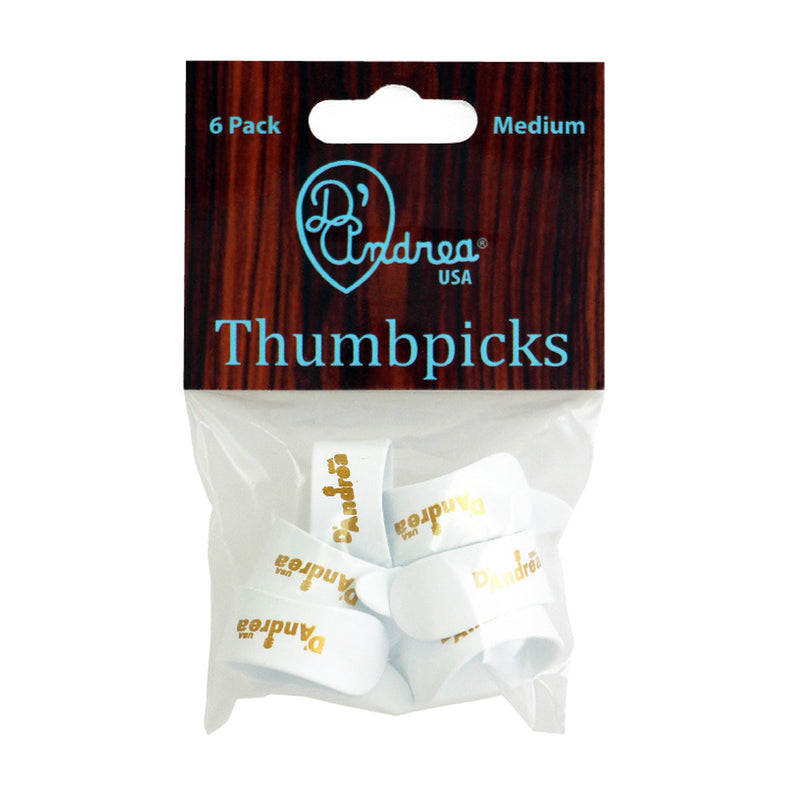 D'Andrea Medium Thumb Pick Pack ~ White ~ 6 Picks