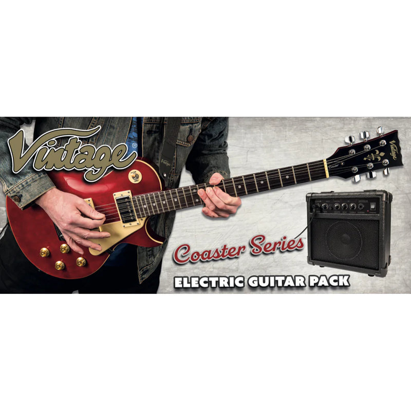 Vintage V10 Coaster Series Electric Guitar Pack ~ Gloss Black