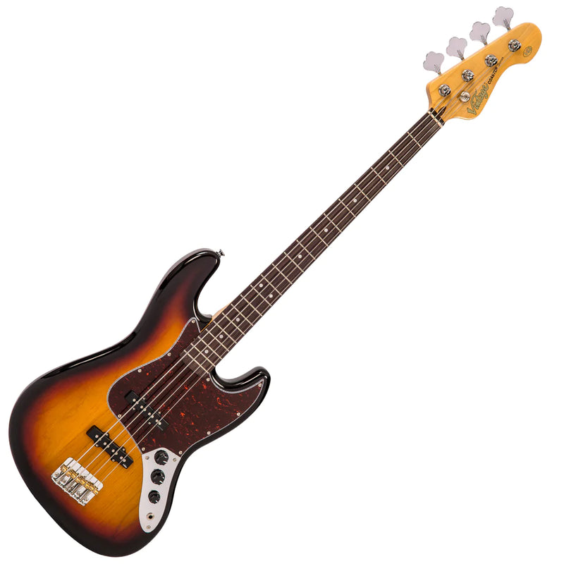 Vintage V49 Coaster Series Bass Guitar ~ 3 Tone Sunburst