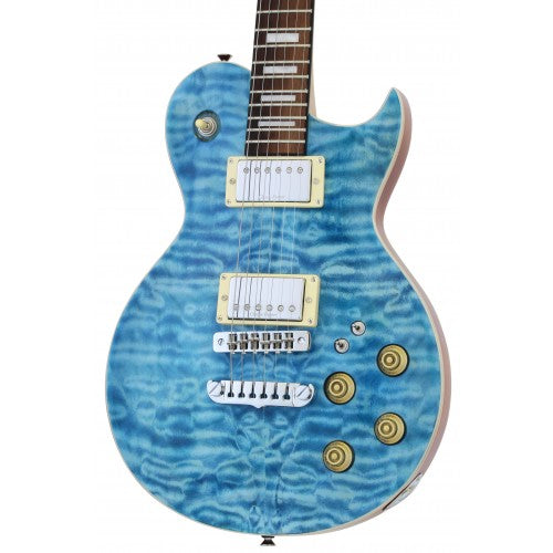 Aria Electric Guitar - PE 480 - See-Through Emerald Blue